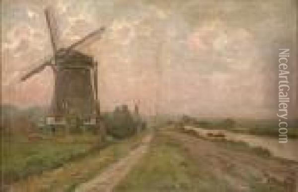 [paysage Avec Canal Et Moulin A Vent.] Oil Painting - Rodolphe Paul Wytsman