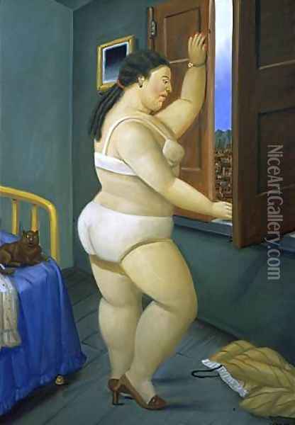 Woman in Front of a Window Oil Painting - Fernando Botero