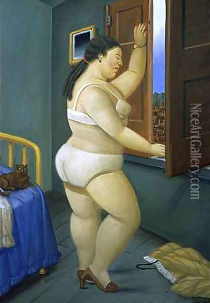 Woman in Front of a Window Oil Painting - Fernando Botero