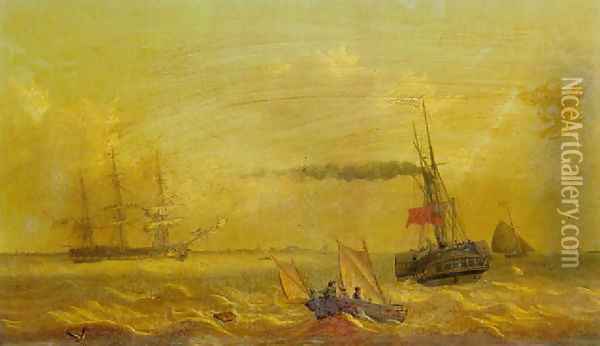 The 'Kingston' upon hull packet steamer in the mouth of the Humber 1843 Oil Painting - Thomas A. Binks