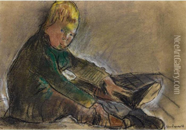 Sitzender Knabe, 1928 
Seated Boy, 1928 Oil Painting - Werner Neuhaus
