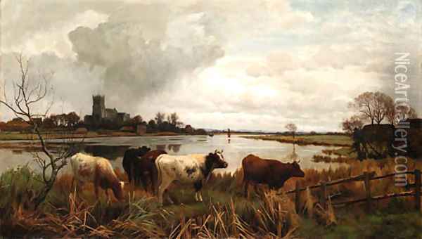 Cattle in a water meadow Oil Painting - William Sidney Cooper
