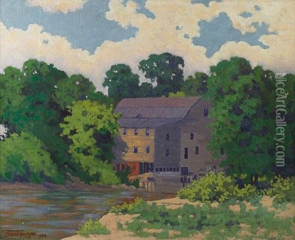 Grist Mill On Spoon River Oil Painting - Hedley Waycott