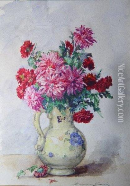 Vase De Dahlias Oil Painting - Madeleine Jeanne Lemaire