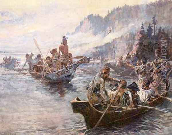 Lewis and Clark on the Lower Columbia Oil Painting - Charles Marion Russell