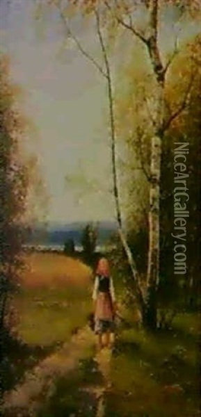Flicka I Bjorkhage Oil Painting - Johan Severin Nilsson
