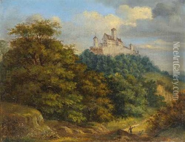 Wanderer Vor Der Wartburg Oil Painting - Heinrich Jakob Fried