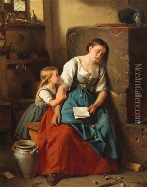 The Letter Oil Painting - Berthold Woltze