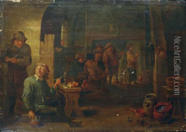 Taverneninterieur Mit Rauchenden Mannern. Oil Painting - Thomas Van Apshoven