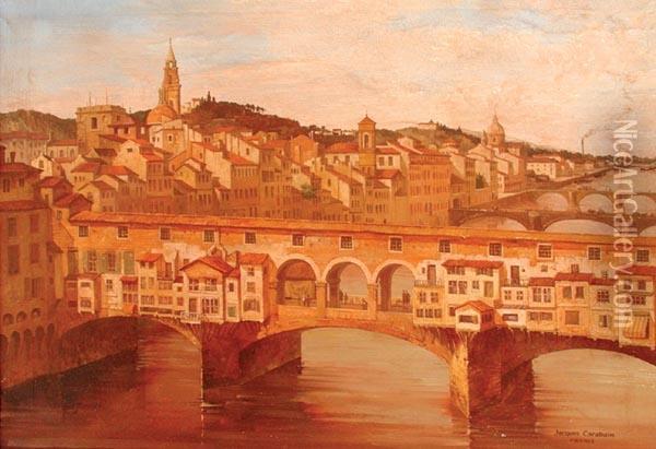 Firenze Con Il Ponte Vecchio Oil Painting - Jacques Carabain