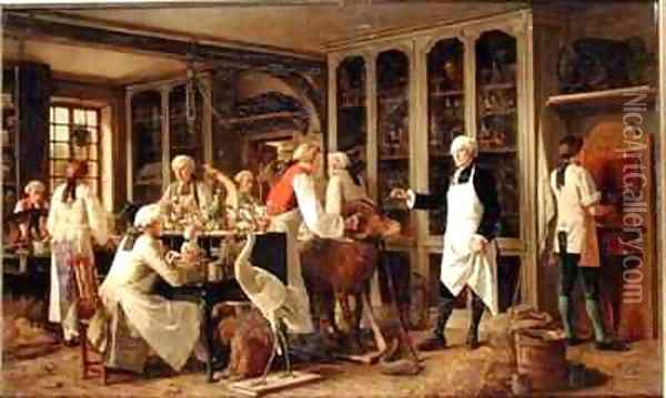 Louis Jean Marie Daubenton 1716-99 in his Laboratory Oil Painting - Benjamin Eugene Fichel