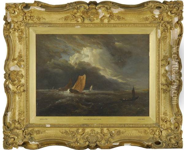 Fishing Boats On Stormy Seas Oil Painting - Sir Augustus Wall Callcott