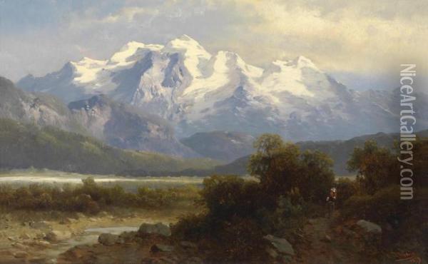 View Of A Mountain Massif Oil Painting - Josef Thoma
