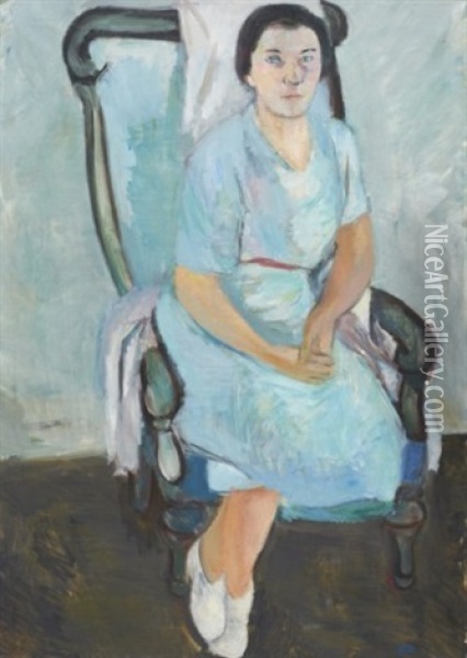 Kvinna I Bla Klanning Oil Painting - Nils Nilsson