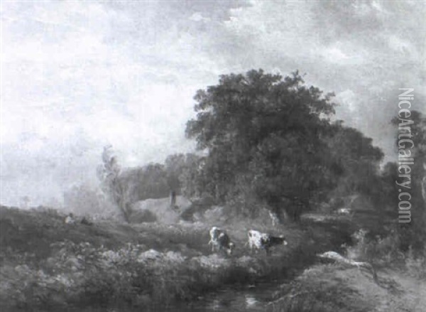 Flusslandschaft Mit Kuhen Oil Painting - Albert Jurardus van Prooijen