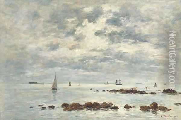 Maree basse, Saint-Vaast-La-Hougue Oil Painting - Eugene Boudin