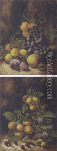 Still Life With Grapes, Plums And Peaches Oil Painting - Oliver Clare