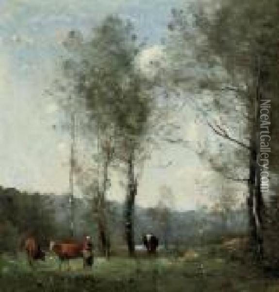 Ville D'avray, Gardeuse De Vaches Oil Painting - Jean-Baptiste-Camille Corot