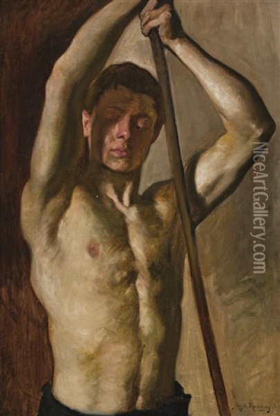 (man With Staff) Oil Painting - Hugh Ramsay