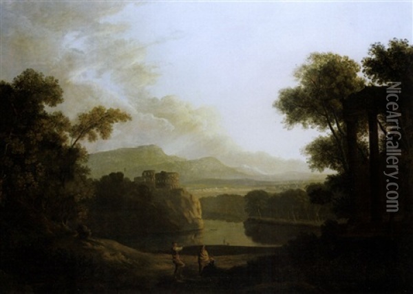 An Extensive Italianate River Landscape With Ruins And Figures In The Foreground Oil Painting - Copleston Warre Bampfylde