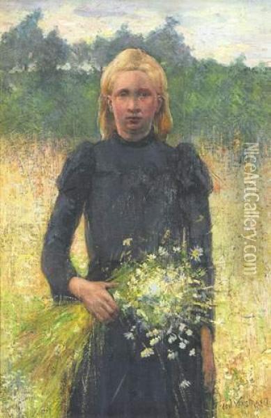 Meisje Met Veldbloemen Oil Painting - Theodoor Verstraete