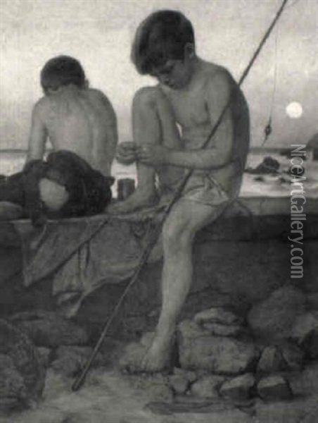 Zwei Italienische Fischerjungen Oil Painting - Wilhelm Andersen