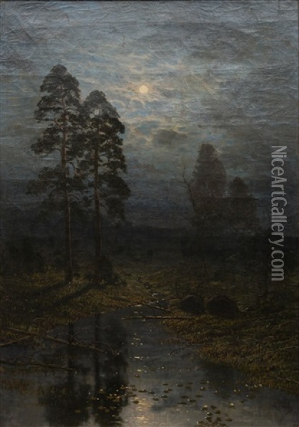 Moonlit Landscape Oil Painting - Eugen Taube