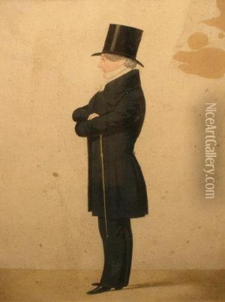 Length In A Darksuit Wearing A Top Hat And Holding A Cane Oil Painting - Joshua Dighton