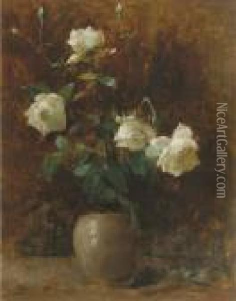 White Roses In A Vase Oil Painting - Floris Arntzenius