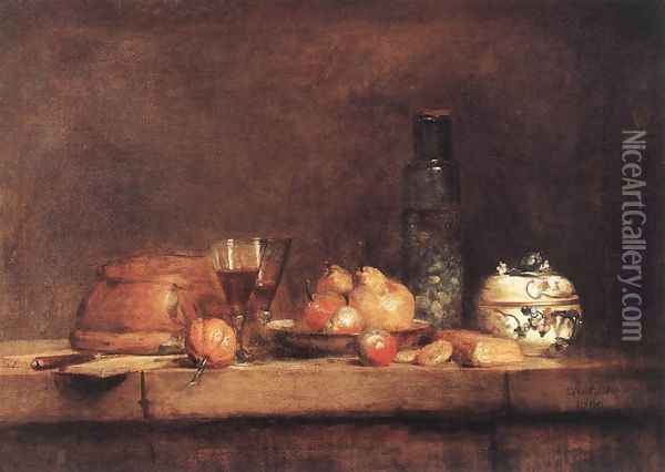 Still-Life with Jar of Olives 1760 Oil Painting - Jean-Baptiste-Simeon Chardin