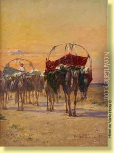 Caravane Dans Le Desert (orientaliste) Oil Painting - Alexis-Auguste Delahogue