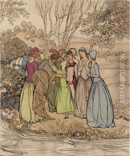 British Ballads: Knight And Ladies Oil Painting - Arthur Rackham