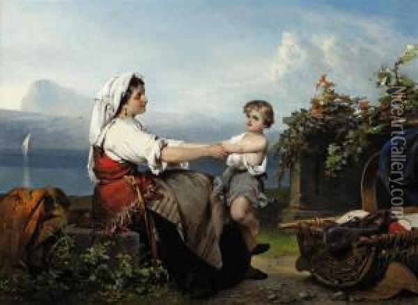 Mother And Child In A Mediterranean Landscape Oil Painting - Karel Frans Philippeau