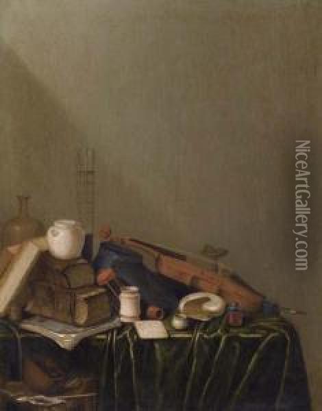 Vanitas-still Life With Fiddle Oil Painting - Gerrit Van Vucht