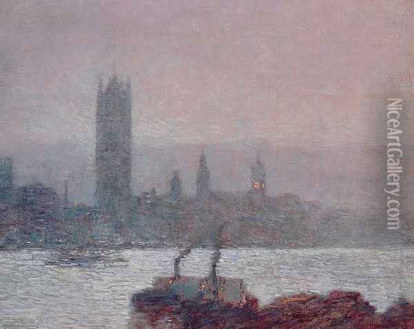 Houses of Parliament, Early Evening Oil Painting - Childe Hassam