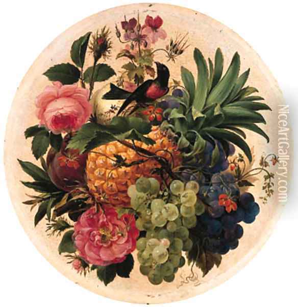 Still lifes of fruits and flowers Oil Painting - French School