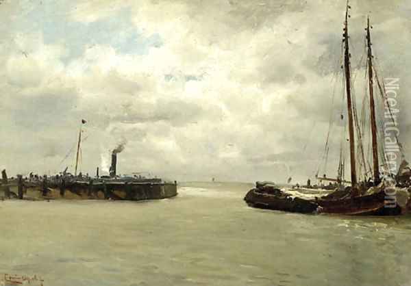 Shipping in a harbour Oil Painting - Louis Apol
