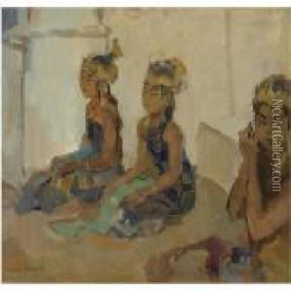 Three Javanese Dancers In The Kraton Of Solo Oil Painting - Isaac Israels