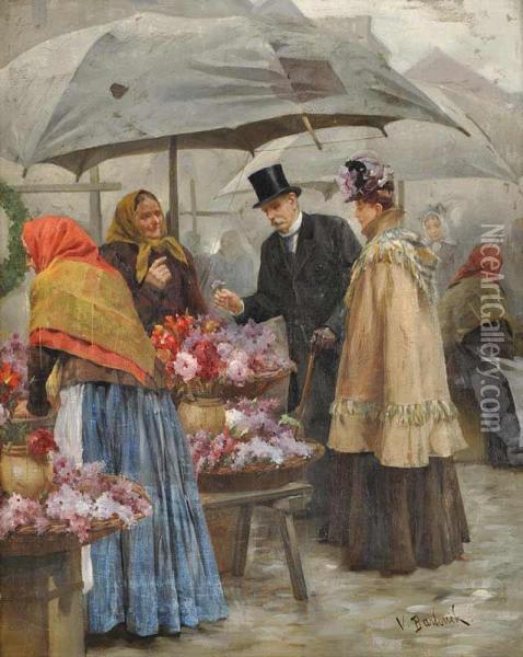 In The Flower Market Oil Painting - Vojtich Bartonik