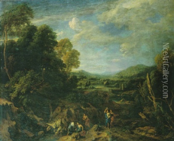 Klassische Landschaft Mit Frauen An Einem Bachlauf Oil Painting - Jan Baptiste Huysmans