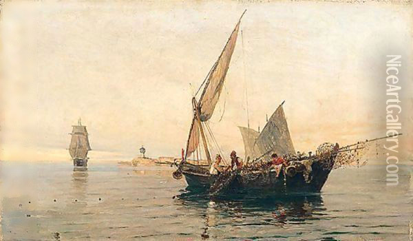 Bringing In The Nets Oil Painting - Constantinos Volanakis