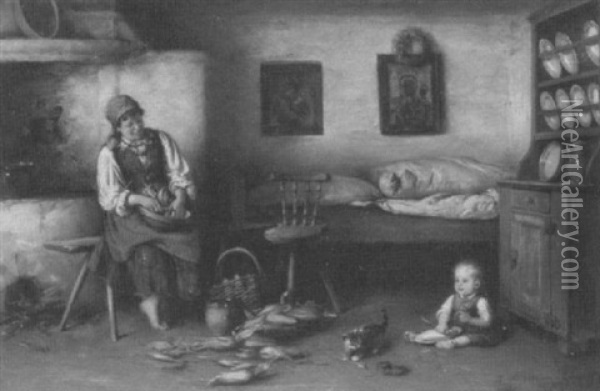 A Cottage Interior Oil Painting - Franz Ejsmond