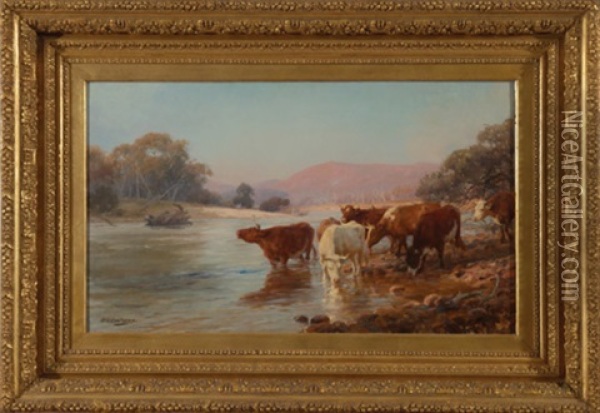 Cattle Drinking Oil Painting - Jan Hendrik Scheltema