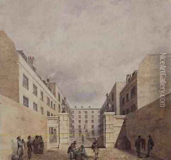 View of the East India Companys warehouses from Cutler Street 1836 Oil Painting - Frederick Nash