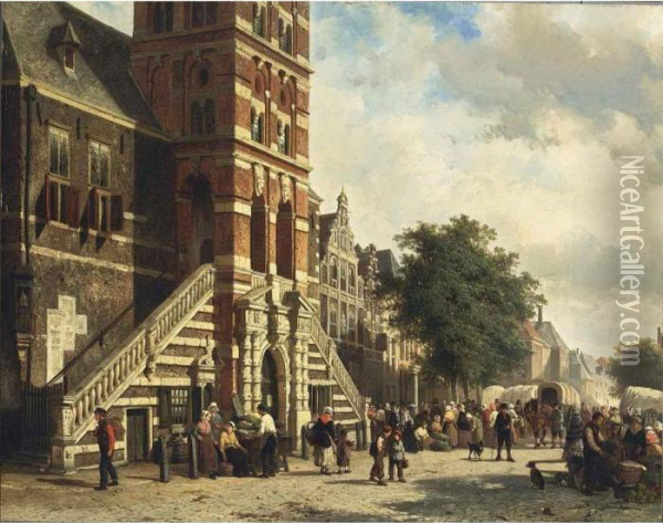 A View Of The Wijnhuistoren, Zutphen Oil Painting - Cornelis Springer