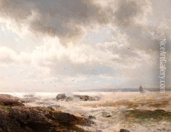 Coast On Vinal Haven (maine) Oil Painting - Hermann Herzog