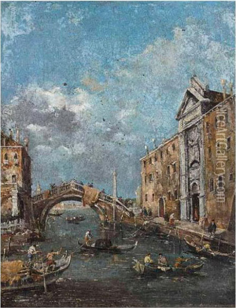 Venice, A Capriccio View Of A Canal Oil Painting - Francesco Guardi