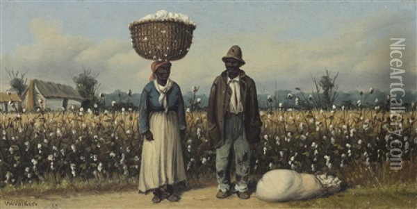Man And Woman With Cotton Basket On Her Head Oil Painting - William Aiken Walker