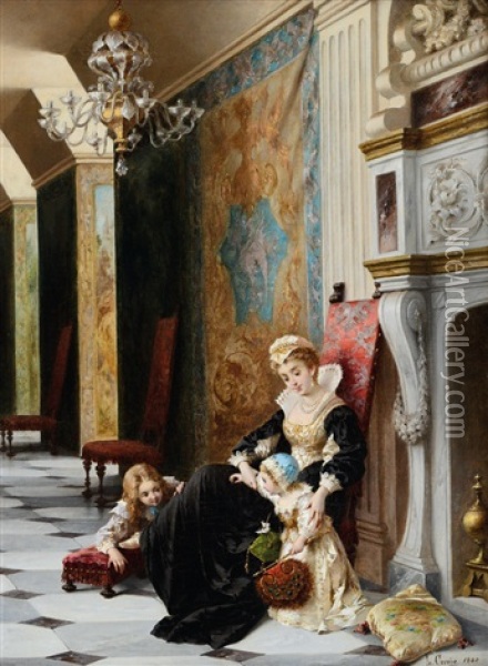 Gioco Di Bimbi A Palazzo Oil Painting - Luigi Crosio