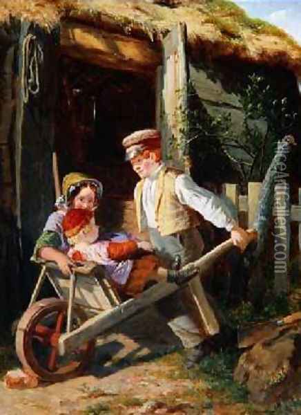 Wheelbarrow Oil Painting - William Henry Knight